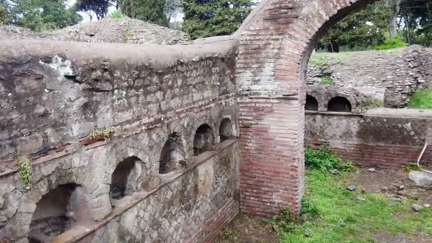 Tumbas Del Columbario Necrópolis Romana Excavaciones Arqueológicas Ostia Antica Roma — Vídeo de stock