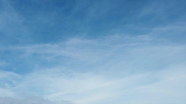 ゆっくりとした動きで夏の青い空に美しい白いフィラメントと時間の経過でのサークル状の雲 — ストック動画