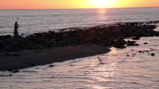 Poklidný Západ Slunce Římském Břehu Pobřeží Ostia Lido Malebnou Pastelovou — Stock video