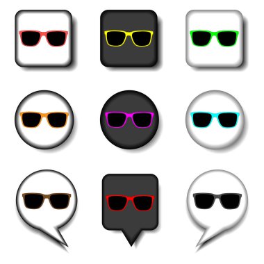 Vektör simge kümesinin logosunu illüstrasyon plaj güneş gözlüğü denize semboller. Düz tasarım öğeleri web apps ile oluşan güneş gözlüğü desen. Güneş gözlüğü koleksiyonu modern Infographic simgeler plaj.