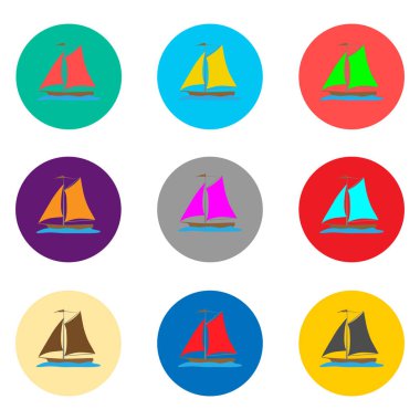 Deniz gemi yat için set sembolleri vektör simgeler illüstrasyon logo. Düz tasarım öğeleri mobil web apps ile oluşan yat desen. Koleksiyon modern Infographic piktogram, simge yat gemi..