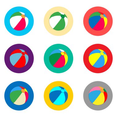 Vektör simge kümesinin logosunu illüstrasyon şişme Wasserball kumun üzerinde oynamak için semboller. Top model düz tasarım öğeleri web apps ile oluşan. Koleksiyon Infographic simgeler plaj topu.