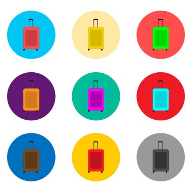 Vektör simge kümesinin logosunu illüstrasyon seyahat için bagaj bavul semboller. Düz tasarım öğeleri mobil web apps ile oluşan bavul desen. Koleksiyon modern Infographic simgeler bavul.