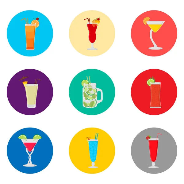 Ikonen Vektorillustration För Uppsättning Symboler Sommar Cocktail Med Halm Cocktail — Stock vektor
