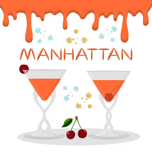 Ícone Vetor Logotipo Ilustração Para Coquetéis Álcool Manhattan Cereja Baga — Vetor de Stock