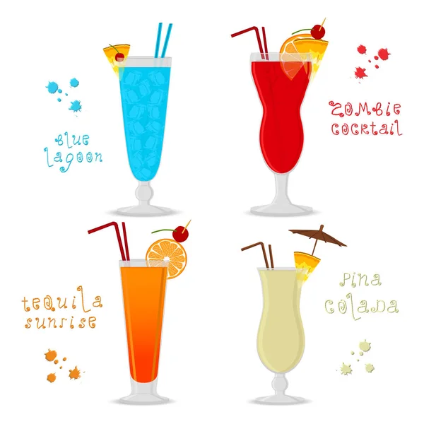 Ilustración Vectorial Para Set Cocteles Alcohol Laguna Azul Zombi Pina — Vector de stock