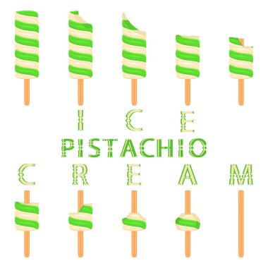 Vektör çizim logo doğal fıstıklı dondurma yemeye Stick. Oluşan lezzetli ayarla tatlı soğuk dondurma dondurma desen tatlı donmuş. 