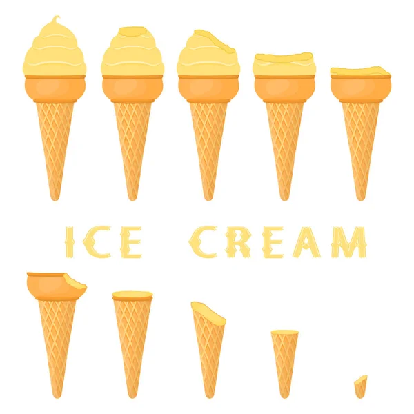 Vektorové Ilustrace Pro Přírodní Vanilková Zmrzlina Oplatkovém Kornoutku Ice Cream — Stockový vektor