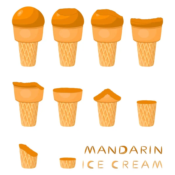 Illustration Vectorielle Pour Crème Glacée Mandarine Naturelle Sur Cône Gaufre — Image vectorielle