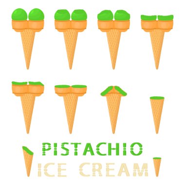 Vektör çizim gözleme koni doğal fıstıklı dondurma için. Oluşan dondurulmuş tatlı tatlı soğuk dondurma ile lezzetli dondurma desen. 