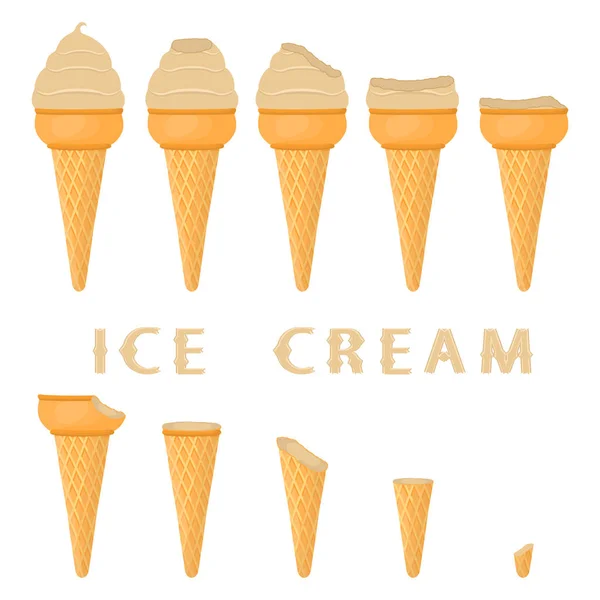 Vektorové Ilustrace Pro Přírodní Kokosová Zmrzlina Oplatkovém Kornoutku Ice Cream — Stockový vektor