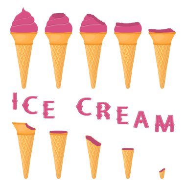 Vektör çizim için doğal incir dondurma waffle koni üzerinde. Oluşan dondurulmuş tatlı tatlı soğuk dondurma ile lezzetli dondurma desen. Gofret koniler incir, taze meyve icecreams.