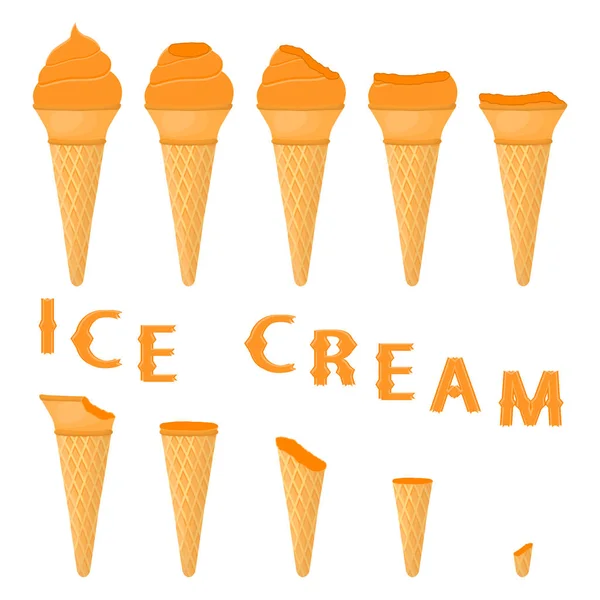 Vektorové Ilustrace Pro Přírodní Broskvová Zmrzlina Oplatkovém Kornoutku Ice Cream — Stockový vektor