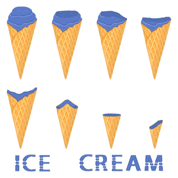 Vektorové Ilustrace Pro Přírodní Borůvkové Zmrzliny Vafle Kužel Ice Cream — Stockový vektor