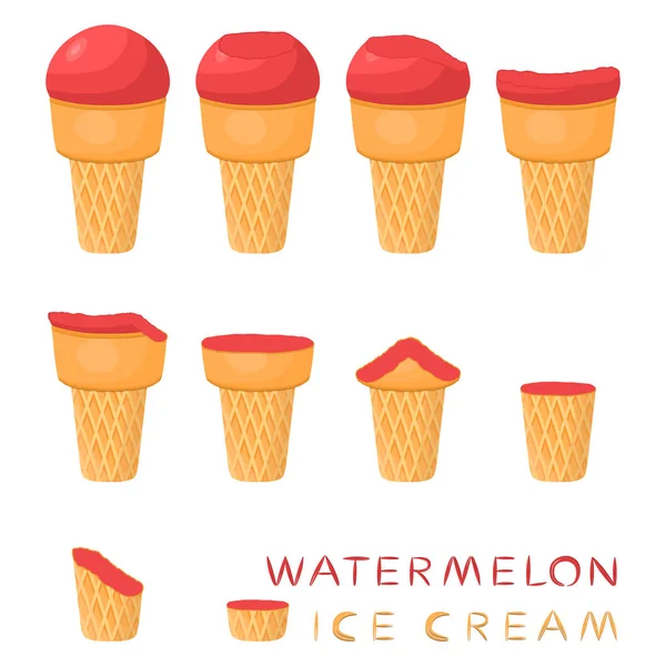 Vector Illustration Natural Watermelon Ice Cream Waffle Cone Ice Cream — Stock Vector