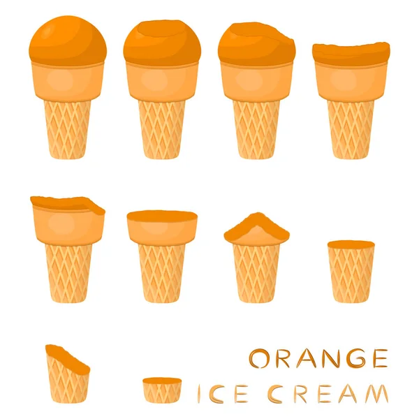 Vector Illustration Natural Orange Ice Cream Waffle Cone Ice Cream — Stock Vector