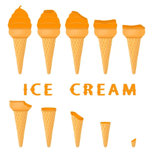 Vektorové Ilustrace Pro Přírodní Mandaríne Zmrzliny Vafle Kužel Ice Cream — Stockový vektor