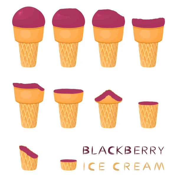 Vector Illustration Natural Blackberry Ice Cream Waffle Cone Ice Cream — Stock Vector