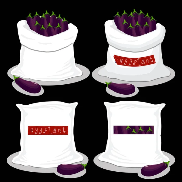 Векторная Иллюстрация Мешков Овощными Фиолетовыми Баклажанами Хранение Мешках Баклажан Картина — стоковый вектор