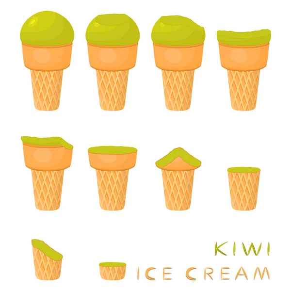 Illustration Vectorielle Pour Crème Glacée Kiwi Naturelle Sur Cône Gaufre — Image vectorielle
