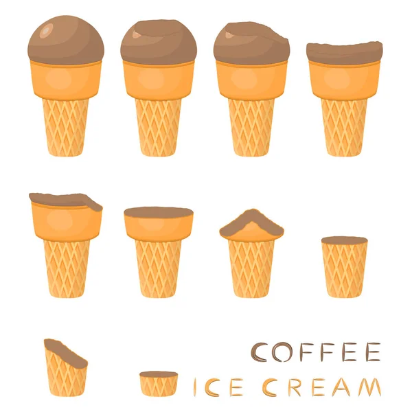 Vektorillustration För Natural Kaffe Glass Waffle Cone Ice Cream Mönster — Stock vektor