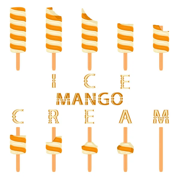 Vector Illustration Logo Natural Mango Ice Cream Stick Ice Cream — Stock Vector