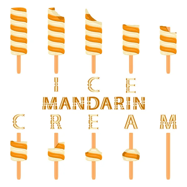 Vector Illustration Logo Natural Mandarin Ice Cream Stick Ice Cream — Stock Vector
