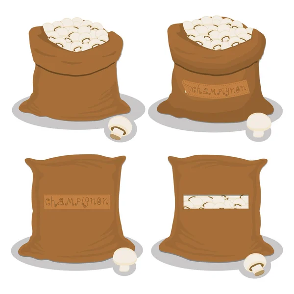 带蘑菇香菇的袋子的向量例证 存放在袋子 蘑菇图案由成熟的食物 生的产品在打开袋子 美味蘑菇香菇从生态袋 — 图库矢量图片