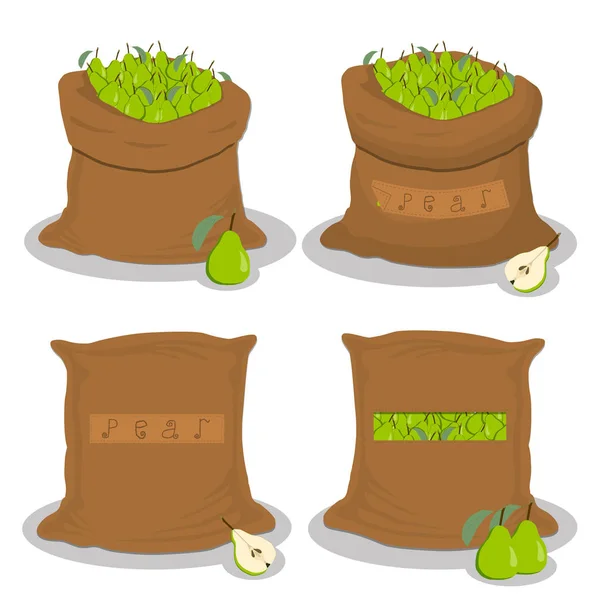 Icona Vettoriale Illustrazione Logo Borse Piene Frutta Pera Verde Stoccaggio — Vettoriale Stock