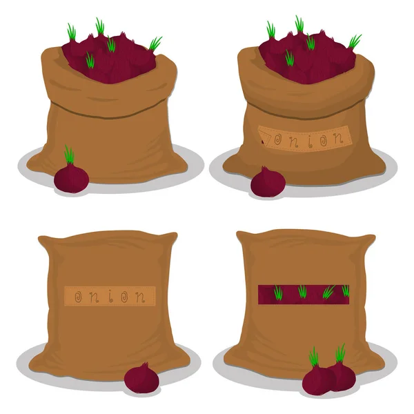 Illustration Vectorielle Pour Sacs Remplis Oignon Rouge Bulbe Légumes Stockage — Image vectorielle