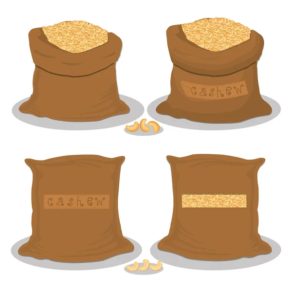 Ilustración Vectorial Para Bolsas Llenas Nueces Anacardo Indio Torcido Almacenamiento — Vector de stock