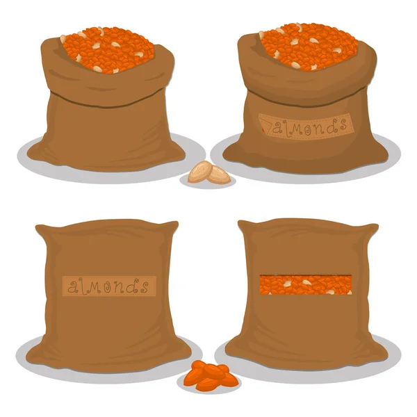 Vektorové Ilustrace Logo Pro Tašky Plněné Ořechy Hnědé Mandle Uložení — Stockový vektor