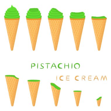 Vektör çizim gözleme koni doğal fıstıklı dondurma için. Oluşan dondurulmuş tatlı tatlı soğuk dondurma ile lezzetli dondurma desen. 