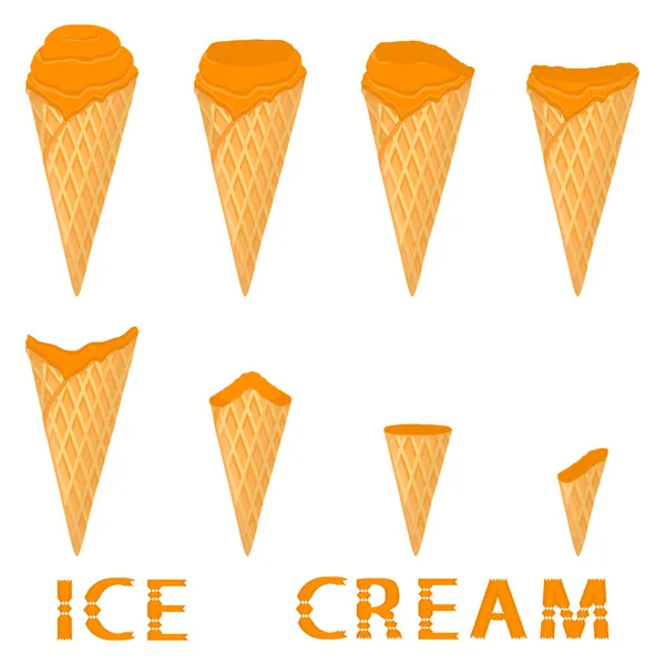 Illustration Vectorielle Pour Crème Glacée Orange Naturelle Sur Cône Gaufre — Image vectorielle