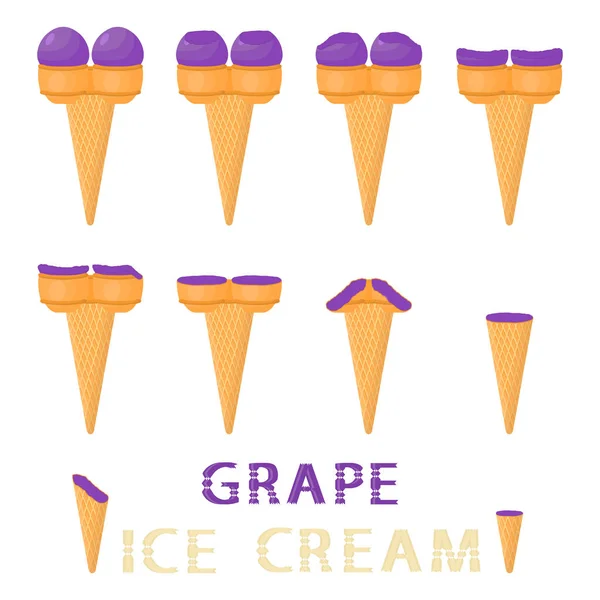 Vector Illustration Natural Grape Ice Cream Waffle Cone Ice Cream — Stock Vector