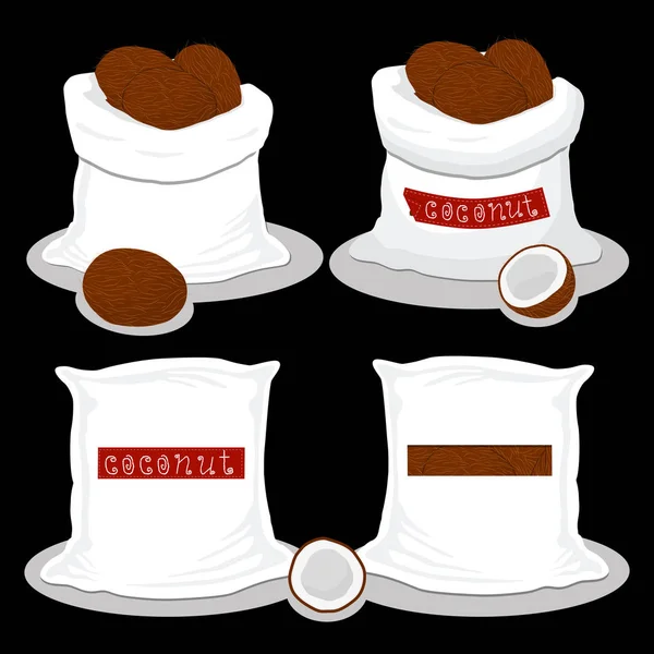 Logo Ilustrasi Ikon Vektor Untuk Tas Diisi Dengan Kelapa Kacang - Stok Vektor