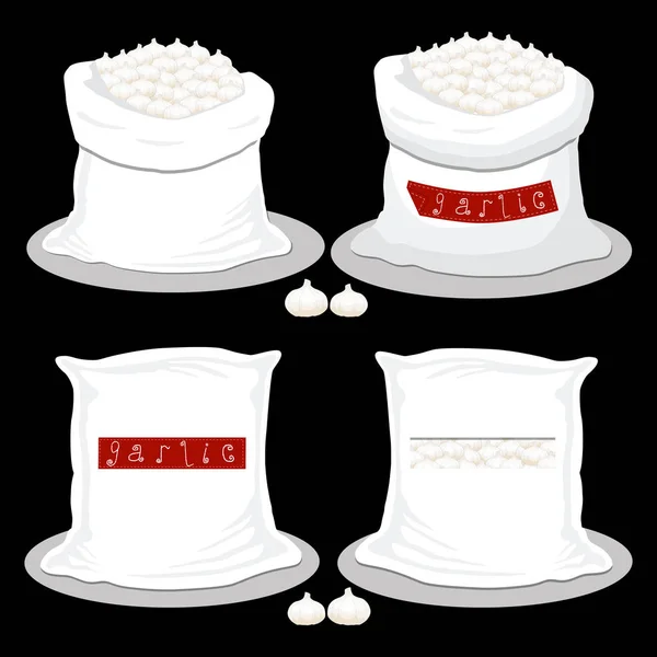 Векторна Ілюстрація Логотипу Іконок Мішків Наповнених Овочевим Часником Зберігання Мішках — стоковий вектор