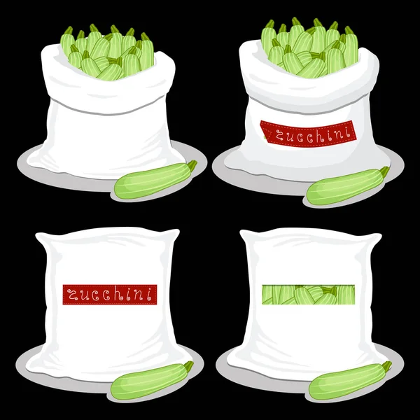 Векторная Иллюстрация Мешков Овощными Зелеными Цуккини Хранение Мешках Цуккини Картина — стоковый вектор