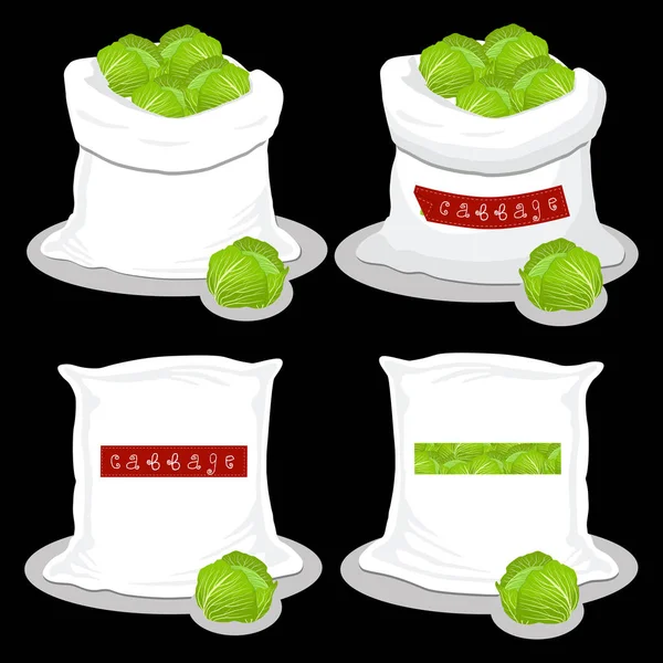 Illustration Vectorielle Pour Sacs Remplis Chou Vert Végétal Rangement Sacs — Image vectorielle