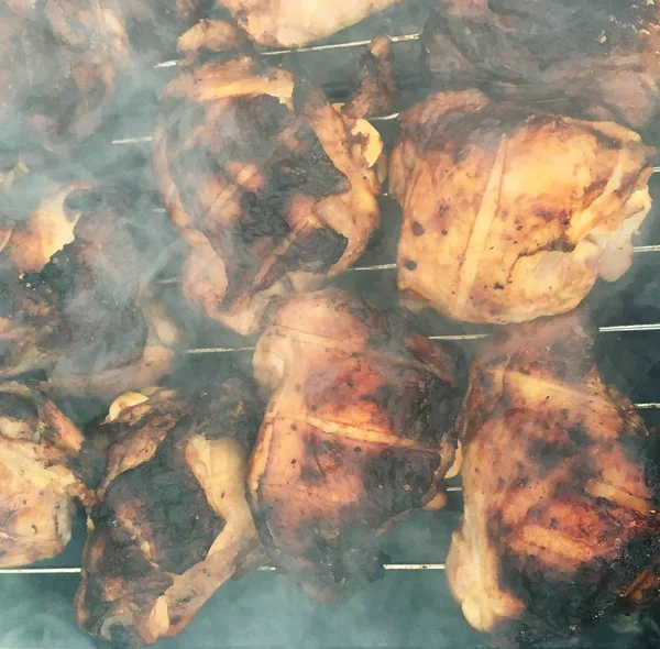 Vackra God Mat Från Skiva Grillad Kyckling Kött Stekt Metall — Stockfoto