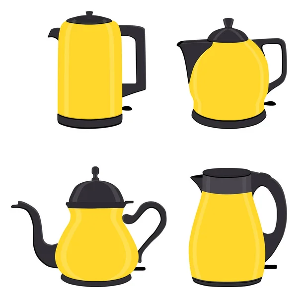 Векторні Ілюстрації Набору Кольорових Електричних Чайників Чайників Підставці Візерунок Чайника — стоковий вектор