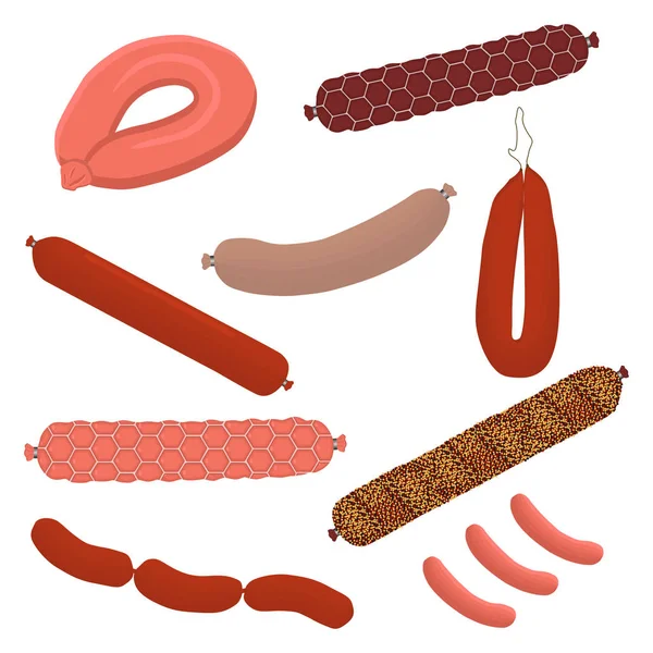 Vector Icon Illustration Logo Set Whole Sausage Salami Slice Pork — Stock Vector