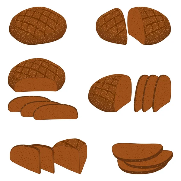 Векторна Ілюстрація Набору Запеченого Хліба Темної Житньої Цегли Якого Багета — стоковий вектор