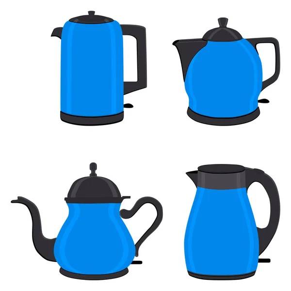 Векторная Иллюстрация Комплекта Цветных Электрических Чайников Чайников Подставке Чайник Узор — стоковый вектор