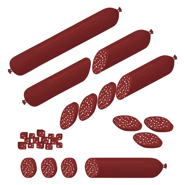 Vector Icon Illustration Logo Set Whole Sausage Salami Slice Pork — Stock Vector
