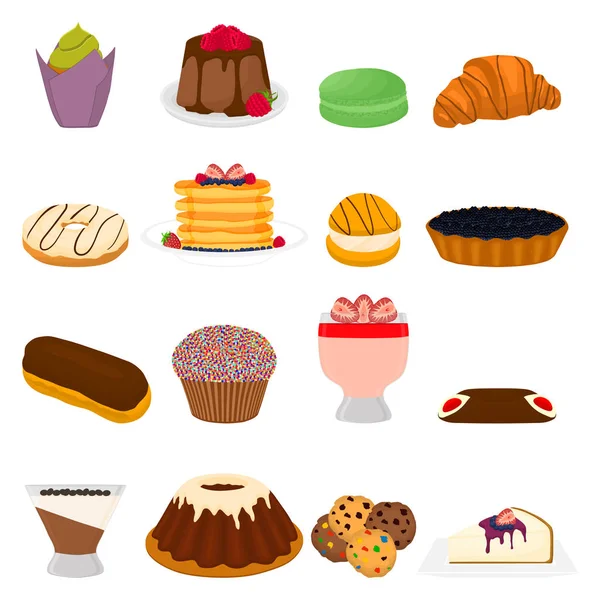 Vector Pictogram Illustratie Logo Voor Grote Set Zoete Desserts Plaat — Stockvector