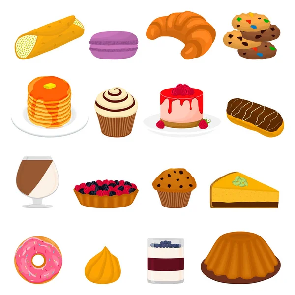 Vector Pictogram Illustratie Logo Voor Grote Set Zoete Desserts Plaat — Stockvector