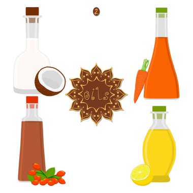 Vektör çizim için çeşitli şişe petrol, plastik kavanoz kap ile ayarlayın. Konteyner doğal organik sıvı, kozmetik krem açılan cam şişeye oluşan petrol desen. Meyve petrol şişe içinde sağlık için.