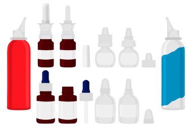 Illustration on theme big colored set different types of sprayers, pipette for hospital. Sprayer consisting of collection accessory from rubberized pipettes. Main medicine symbol is pipette in sprayer clipart