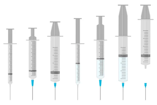 Illustratie Thema Grote Gekleurde Set Verschillende Soorten Injectiespuiten Naalden Voor — Stockvector